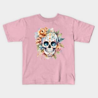 Flower Skull Watercolor Kids T-Shirt